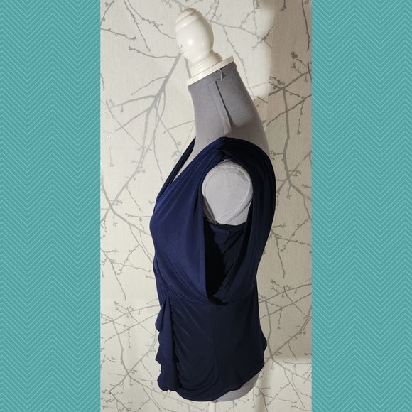 Laundry by Shelli Segal Navy Surplice Ruffle Front Blouse - Picture 2 of 4